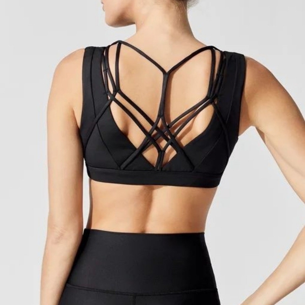 Carbon38 Black Cable Deep V Strappy  Sports Bra - Picture 2 of 8